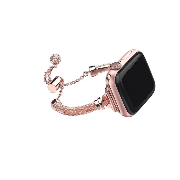 For Apple Watch Series 10 46mm / Ultra 2 Ultra 49mm / 9 8 7 45mm / SE (2023) SE (2022) SE 6 5 4 44mm / 3 2 1 42mm Stylish Durable Bracelet Metal Smart Watch Band Wrist Strap Replacement - Rose Gold