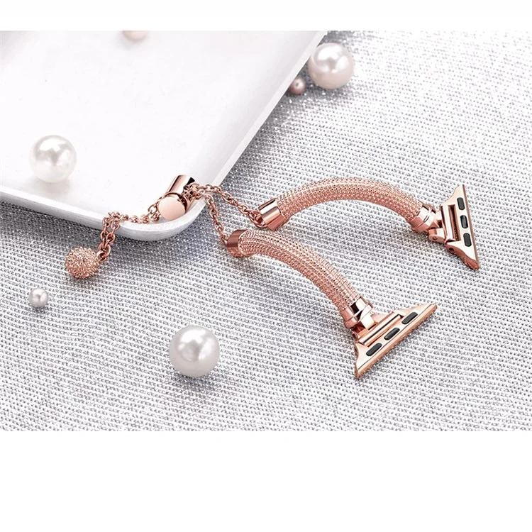 For Apple Watch Series 10 46mm / Ultra 2 Ultra 49mm / 9 8 7 45mm / SE (2023) SE (2022) SE 6 5 4 44mm / 3 2 1 42mm Stylish Durable Bracelet Metal Smart Watch Band Wrist Strap Replacement - Rose Gold