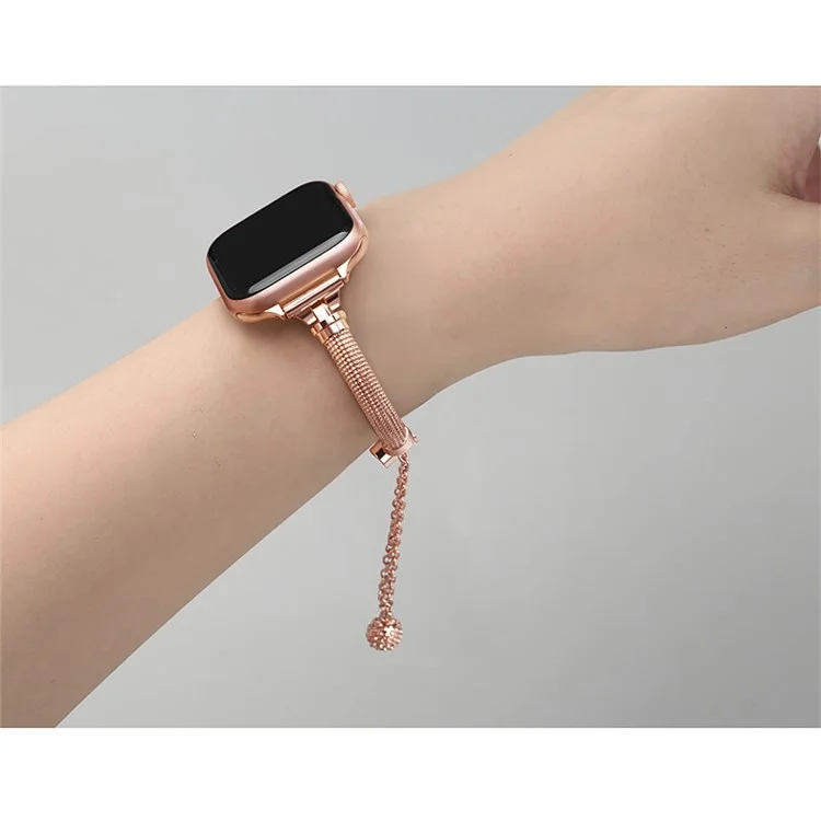 For Apple Watch Series 10 46mm / Ultra 2 Ultra 49mm / 9 8 7 45mm / SE (2023) SE (2022) SE 6 5 4 44mm / 3 2 1 42mm Stylish Durable Bracelet Metal Smart Watch Band Wrist Strap Replacement - Rose Gold