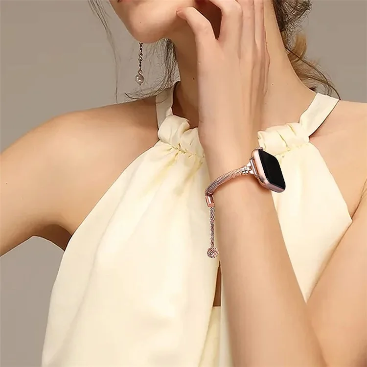 For Apple Watch Series 10 46mm / Ultra 2 Ultra 49mm / 9 8 7 45mm / SE (2023) SE (2022) SE 6 5 4 44mm / 3 2 1 42mm Stylish Durable Bracelet Metal Smart Watch Band Wrist Strap Replacement - Rose Gold