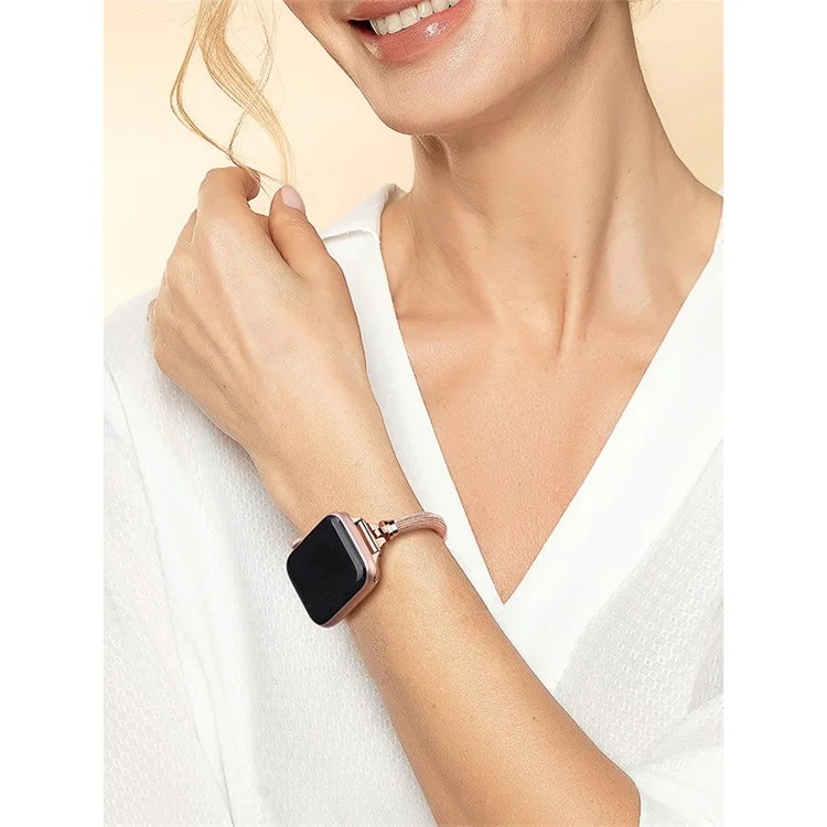 For Apple Watch Series 10 46mm / Ultra 2 Ultra 49mm / 9 8 7 45mm / SE (2023) SE (2022) SE 6 5 4 44mm / 3 2 1 42mm Stylish Durable Bracelet Metal Smart Watch Band Wrist Strap Replacement - Rose Gold