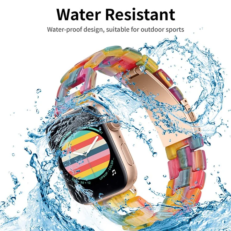 For Apple Watch Series 10 46mm / Ultra 2 Ultra 49mm / 9 8 7 45mm / SE (2023) SE (2022) SE 6 5 4 44mm / 3 2 1 42mm Resin D Shape Design Smart Watch Band with Stainless Steel Buckle - Rainbow