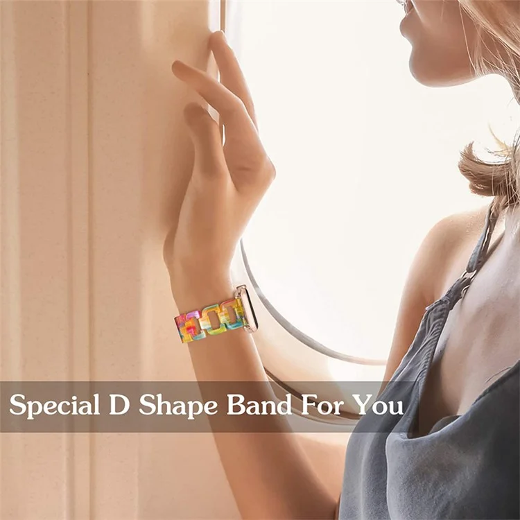 For Apple Watch Series 10 46mm / Ultra 2 Ultra 49mm / 9 8 7 45mm / SE (2023) SE (2022) SE 6 5 4 44mm / 3 2 1 42mm Resin D Shape Design Smart Watch Band with Stainless Steel Buckle - Rainbow