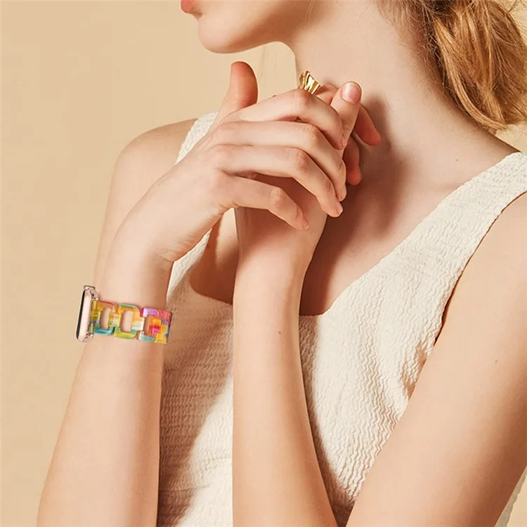 For Apple Watch Series 10 42mm / 9 8 7 41mm / 6 5 4 SE SE (2022) SE (2023) 40mm / 3 2 1 38mm Resin Smart Watch Strap D Shape Design Wristband with Stainless Steel Buckle - Rainbow