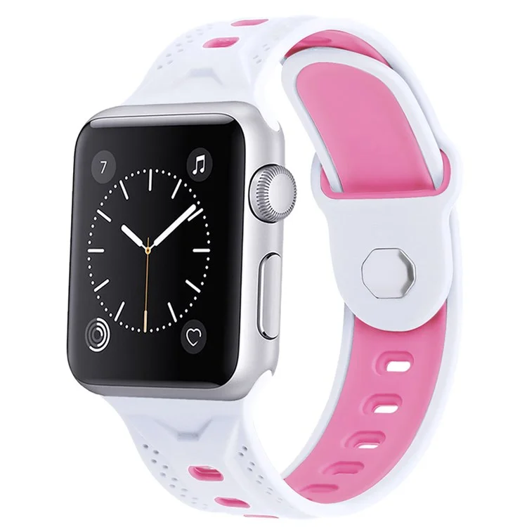 für die apple watch series 7 41mm / serie 6 / 5 / 4 / se 40 mm / sehen sie die serie 1 an / 2 / 3 38 mm press schnalle design silicone smartwatch band ersatz armband armband - weiß / rosa