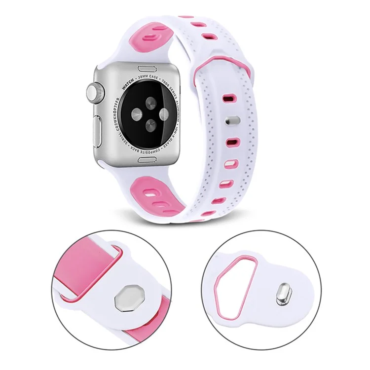 für die apple watch series 7 41mm / serie 6 / 5 / 4 / se 40 mm / sehen sie die serie 1 an / 2 / 3 38 mm press schnalle design silicone smartwatch band ersatz armband armband - weiß / rosa