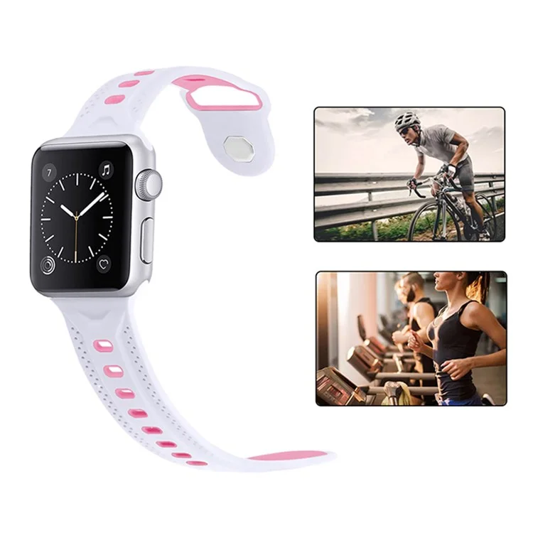 für die apple watch series 7 41mm / serie 6 / 5 / 4 / se 40 mm / sehen sie die serie 1 an / 2 / 3 38 mm press schnalle design silicone smartwatch band ersatz armband armband - weiß / rosa