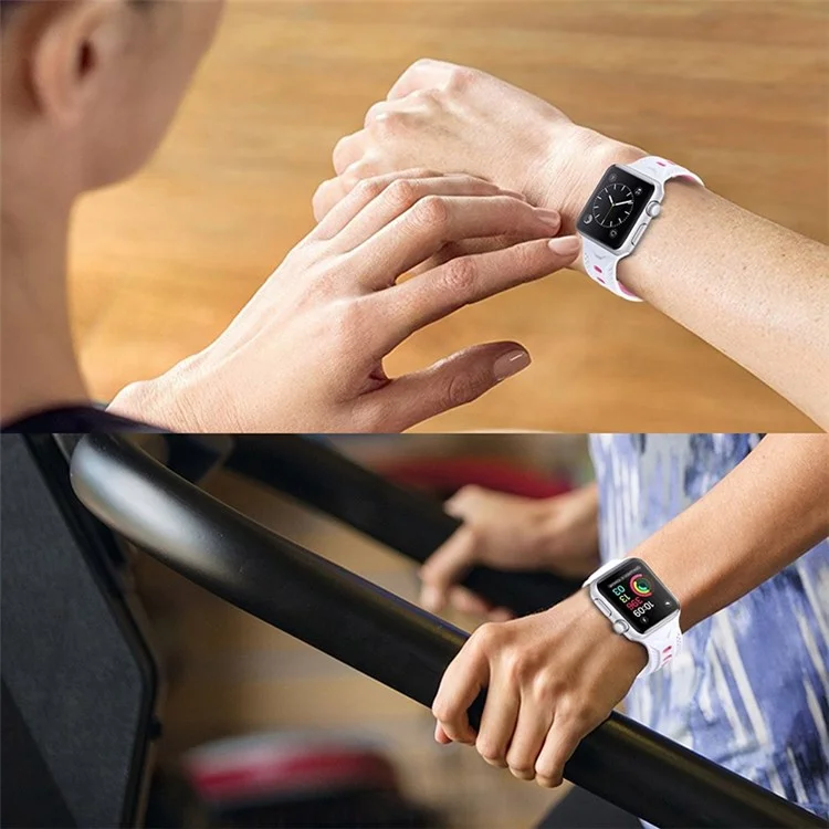für die apple watch series 7 41mm / serie 6 / 5 / 4 / se 40 mm / sehen sie die serie 1 an / 2 / 3 38 mm press schnalle design silicone smartwatch band ersatz armband armband - weiß / rosa