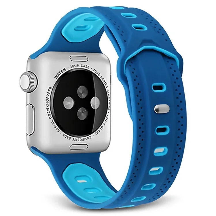For Apple Watch Series 10 46mm / Ultra 2 Ultra 49mm / 9 8 7 45mm / SE (2023) SE (2022) SE 6 5 4 44mm / 3 2 1 42mm Color Splicing Design Square Hole Rhombus Watch Silicone Strap - Baby Blue / Dark Blue