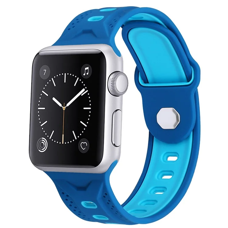 For Apple Watch Series 10 46mm / Ultra 2 Ultra 49mm / 9 8 7 45mm / SE (2023) SE (2022) SE 6 5 4 44mm / 3 2 1 42mm Color Splicing Design Square Hole Rhombus Watch Silicone Strap - Baby Blue / Dark Blue