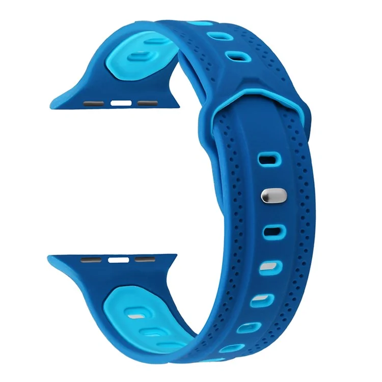 For Apple Watch Series 10 46mm / Ultra 2 Ultra 49mm / 9 8 7 45mm / SE (2023) SE (2022) SE 6 5 4 44mm / 3 2 1 42mm Color Splicing Design Square Hole Rhombus Watch Silicone Strap - Baby Blue / Dark Blue