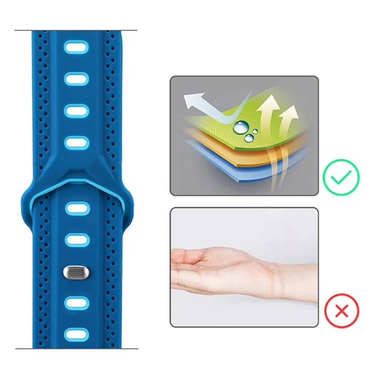For Apple Watch Series 10 46mm / Ultra 2 Ultra 49mm / 9 8 7 45mm / SE (2023) SE (2022) SE 6 5 4 44mm / 3 2 1 42mm Color Splicing Design Square Hole Rhombus Watch Silicone Strap - Baby Blue / Dark Blue