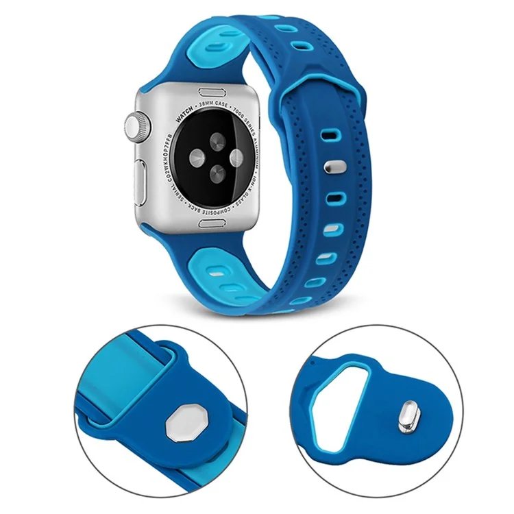 For Apple Watch Series 10 46mm / Ultra 2 Ultra 49mm / 9 8 7 45mm / SE (2023) SE (2022) SE 6 5 4 44mm / 3 2 1 42mm Color Splicing Design Square Hole Rhombus Watch Silicone Strap - Baby Blue / Dark Blue