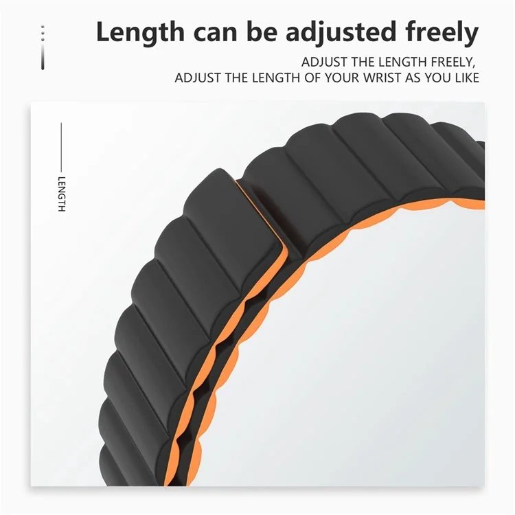 para a série apple watch 7 45mm / 6 / 5 / 4 / se 44mm / 3 / 2 / 1 42 mm de relógio de silicone strap band de vigilância magnética flexível - preto / laranja