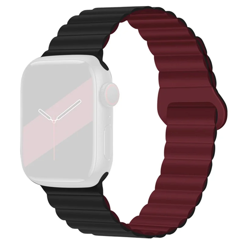 For Apple Watch Ultra 3 2 1 49mm / Series 11 10 46mm / 9 8 7 45mm / SE3 SE2 SE 6 5 4 44mm / 3 2 1 42mm Silicone Strap Magnetic Watchband - Black / Wine Red