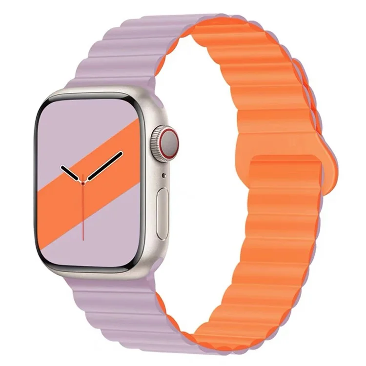 Watch Strap for Apple Watch Series 10 42mm / 9 8 7 41mm / SE (2023) SE (2022) SE 6 5 4 40mm / 3 2 1 38mm Magnetic Silicone Watch Band - Light Purple / Orange