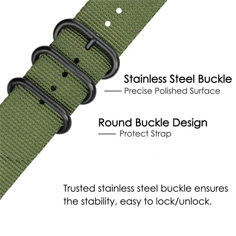 For Garmin Fenix 7S / 6S Pro / 5S Plus 20mm Nylon Watch Band Adjustable Wrist Strap with Stainless Steel Three Loops - Green