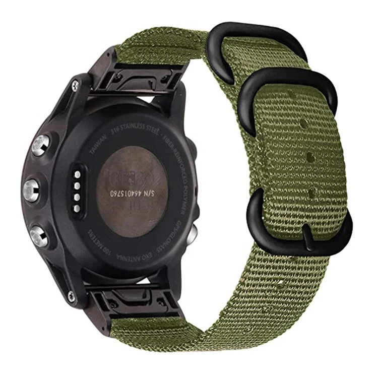Para Garmin Fenix 7 / 6 Pro / Forerunner 935 / 945 22mm Nylon Smart Watch Strap Stainless Steel Three Loops Replacement Wrist Band - Verde
