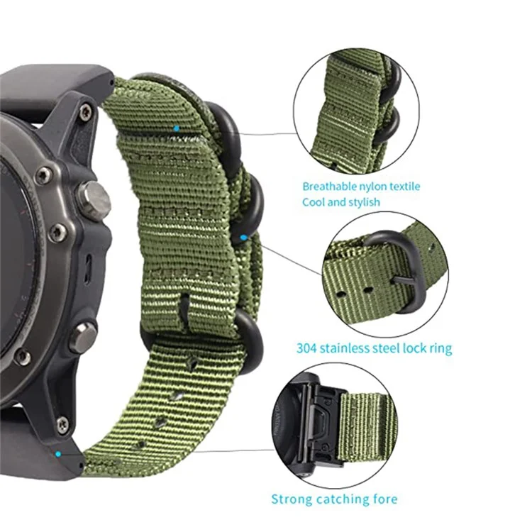 Para Garmin Fenix 7 / 6 Pro / Forerunner 935 / 945 22mm Nylon Smart Watch Strap Stainless Steel Three Loops Replacement Wrist Band - Verde