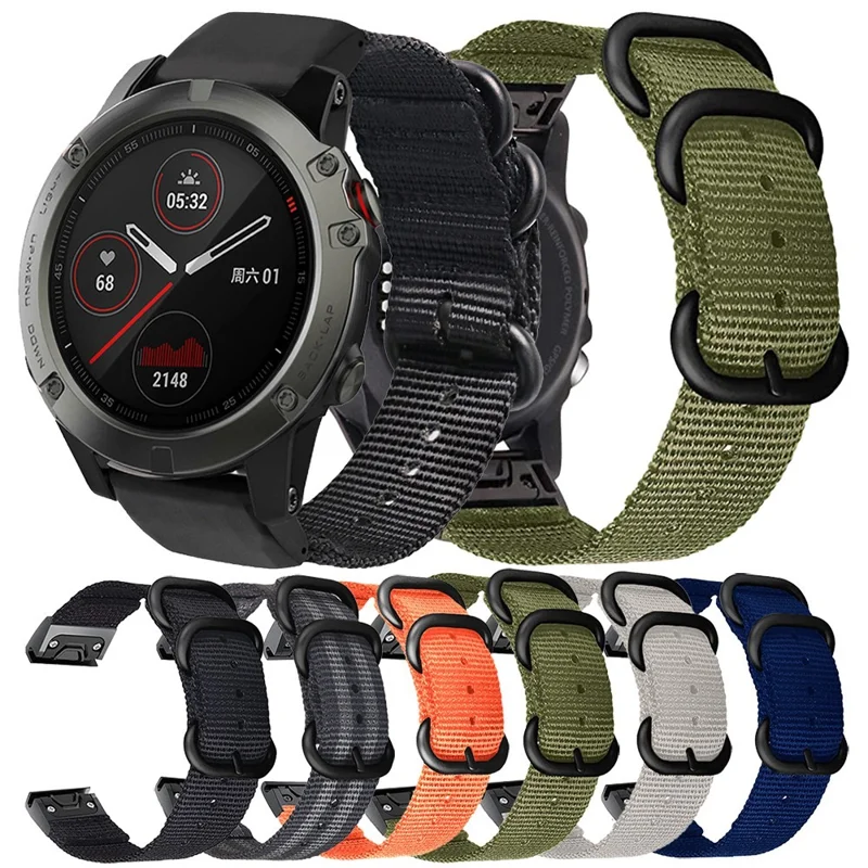 For Garmin Fenix 7X  /  6X Pro  /  Tactix7 Adjustable Wrist Band 26mm Nylon Watch Strap Replacement Watchband - Black