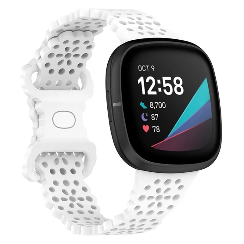 For Fitbit Versa Versa 3 / Sense Lace Flower TPU Band Hollow-out Sport Wristband Replacement - White