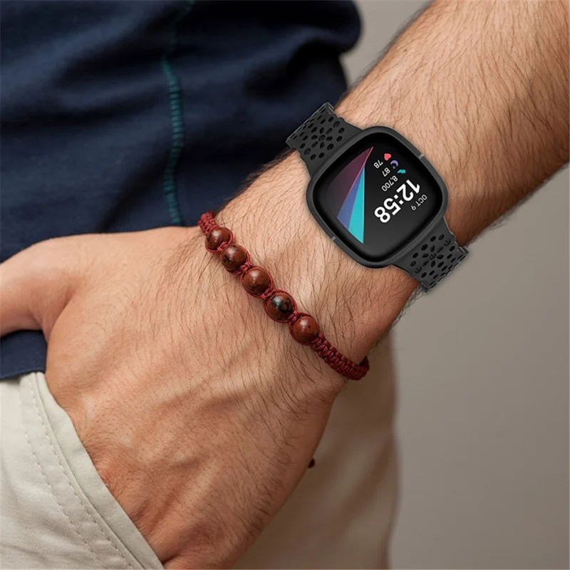For Fitbit Versa Versa 3 / Sense Lace Flower TPU Band Hollow-out Sport Wristband Replacement - White