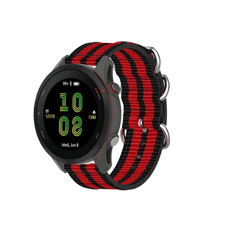 For Huawei Watch GT 4 46mm / Garmin Forerunner 570 47mm / Forerunner 255 22mm Nylon Canvas Woven Loop Band - Black / Red / Black / Red / Black