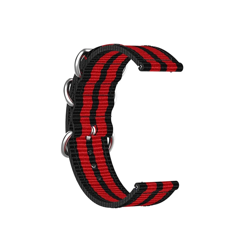 For Huawei Watch GT 4 46mm / Garmin Forerunner 570 47mm / Forerunner 255 22mm Nylon Canvas Woven Loop Band - Black / Red / Black / Red / Black