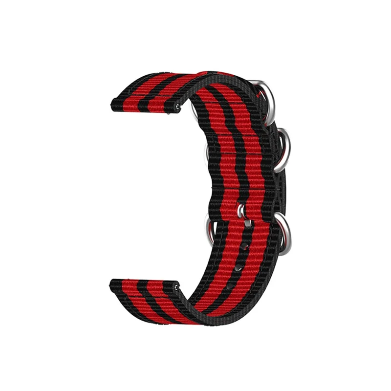 For Huawei Watch GT 4 46mm / Garmin Forerunner 570 47mm / Forerunner 255 22mm Nylon Canvas Woven Loop Band - Black / Red / Black / Red / Black