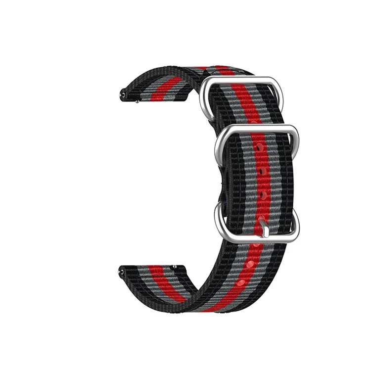 Para Garmin Forerunner 255 22mm Nylon Canvas Terbil Substituição da Banda Com 3 Anéis de Aço Inoxidável - Preto / Cinza / Vermelho / Preto / Cinza