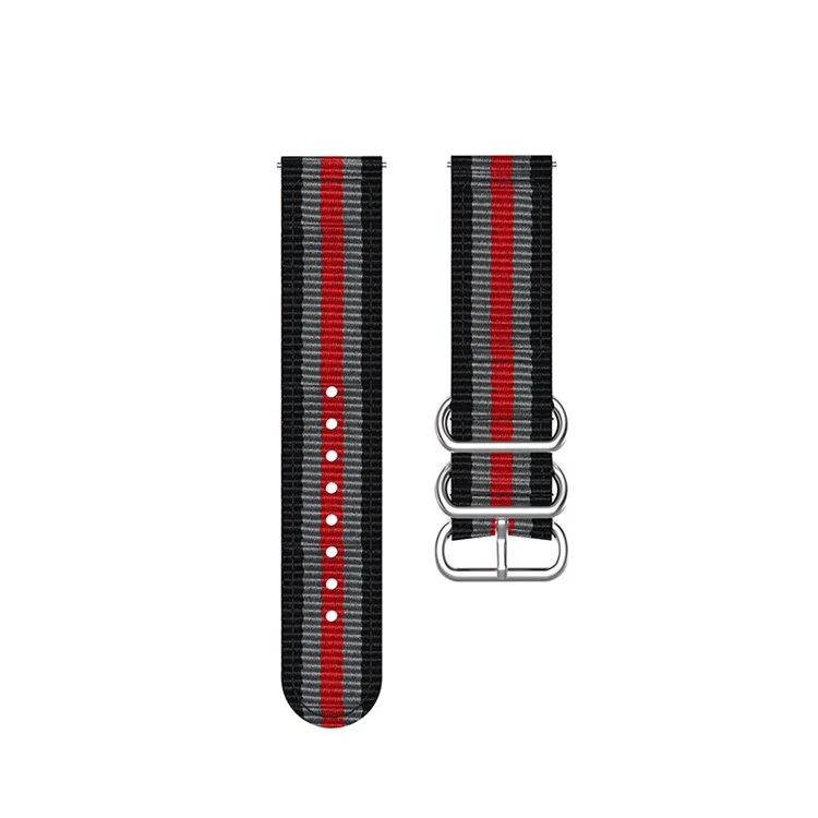 Para Garmin Forerunner 255 22mm Nylon Canvas Terbil Substituição da Banda Com 3 Anéis de Aço Inoxidável - Preto / Cinza / Vermelho / Preto / Cinza