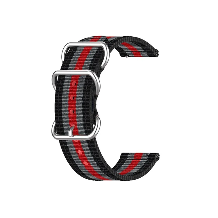 Para Garmin Forerunner 255 22mm Nylon Canvas Terbil Substituição da Banda Com 3 Anéis de Aço Inoxidável - Preto / Cinza / Vermelho / Preto / Cinza