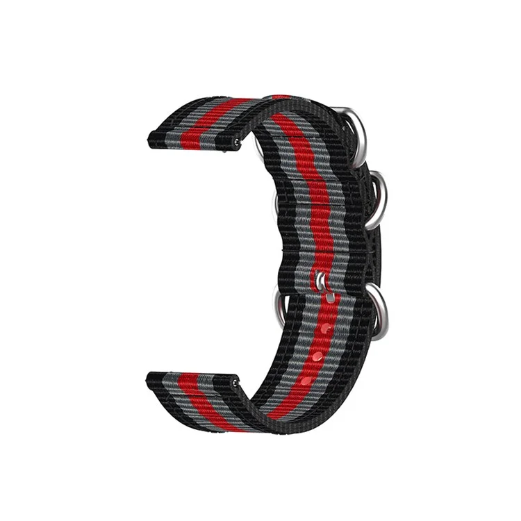 Para Garmin Forerunner 255 22mm Nylon Canvas Terbil Substituição da Banda Com 3 Anéis de Aço Inoxidável - Preto / Cinza / Vermelho / Preto / Cinza
