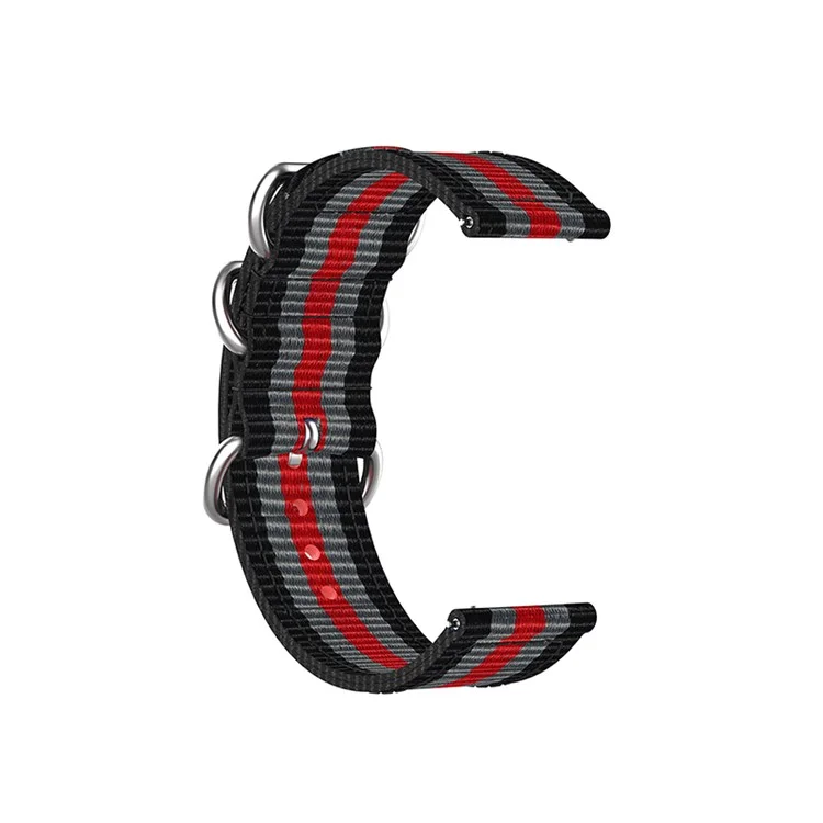 Para Garmin Forerunner 255 22mm Nylon Canvas Terbil Substituição da Banda Com 3 Anéis de Aço Inoxidável - Preto / Cinza / Vermelho / Preto / Cinza