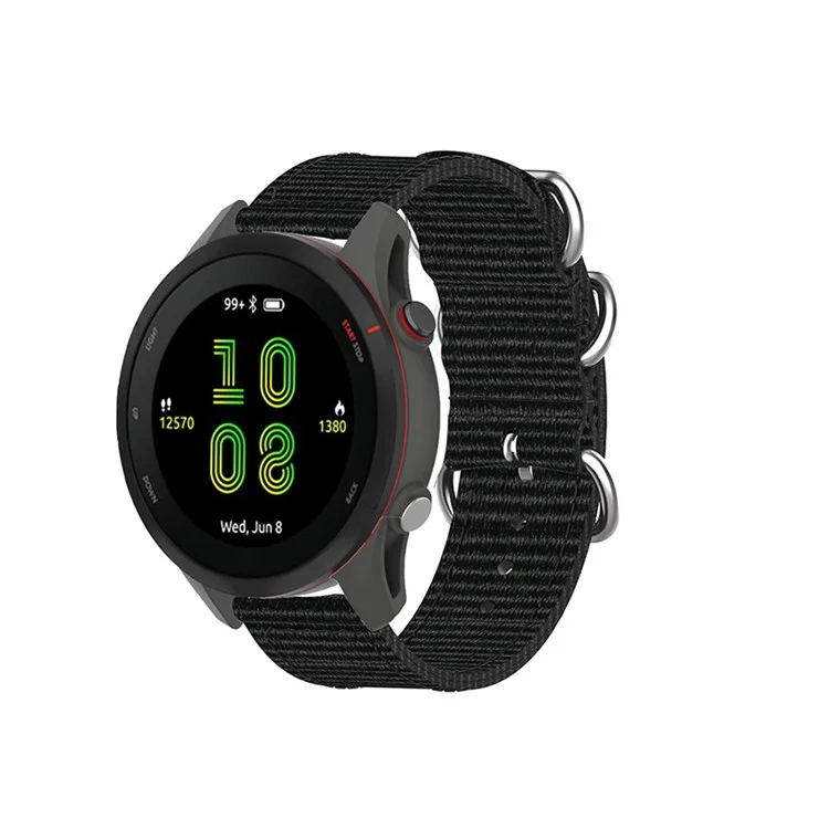 For Garmin Forerunner 255S / Huawei Watch GT 4 41mm 18mm Watch Strap Woven Nylon Canvas Stainless Steel Rings Buckle Watch Band - Black