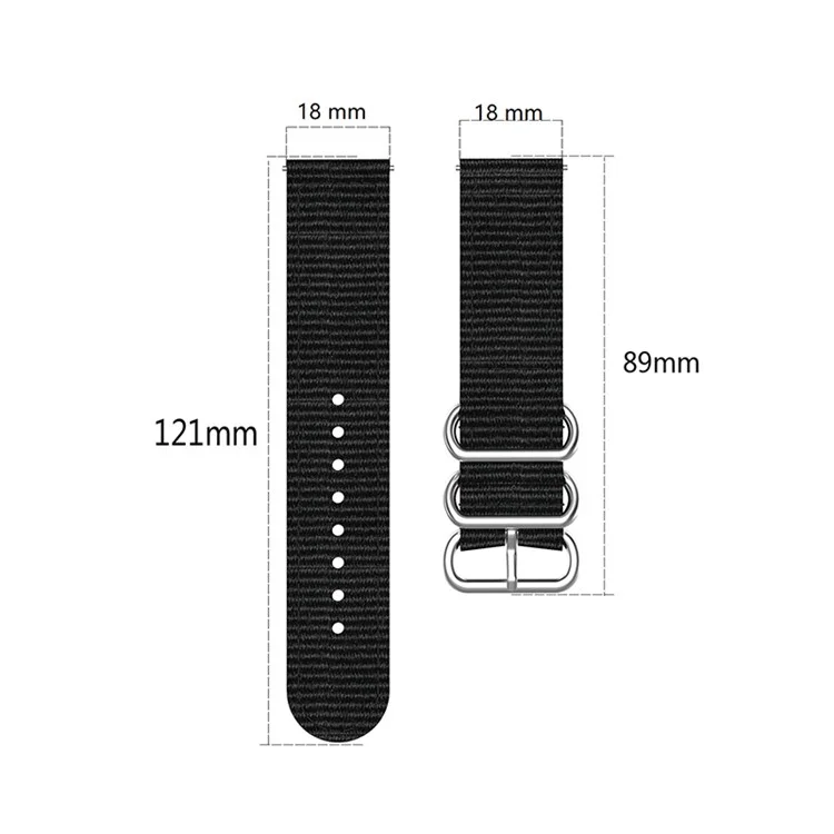 For Garmin Forerunner 255S / Huawei Watch GT 4 41mm 18mm Watch Strap Woven Nylon Canvas Stainless Steel Rings Buckle Watch Band - Black