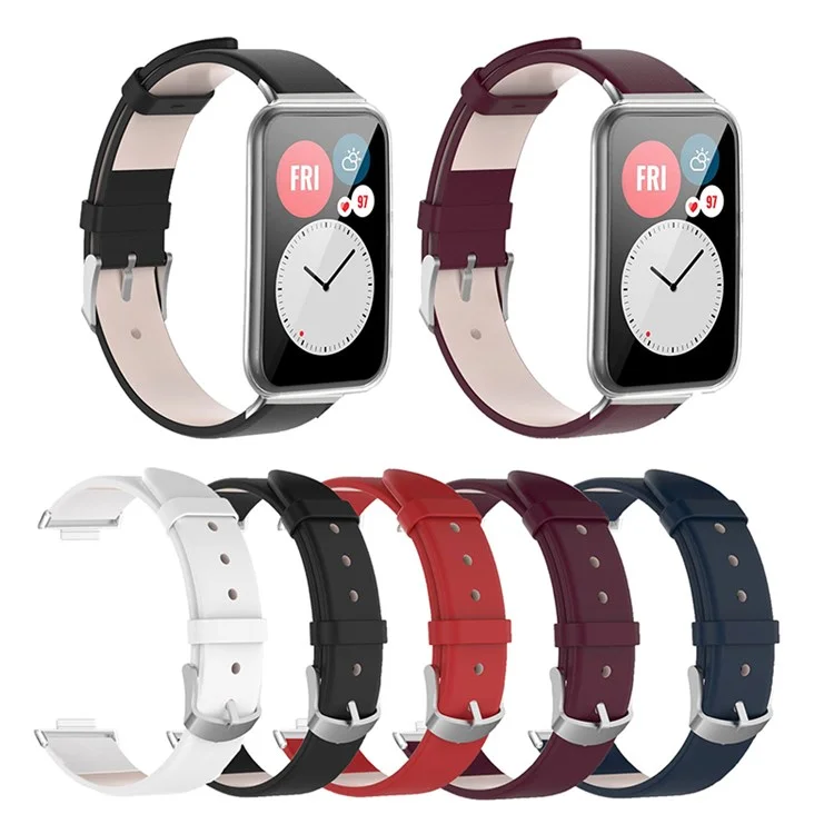 For Huawei Watch Fit 2 Leather Watch Strap Quick Release Wrist Band Sports Watch Watchband Replacement - Wine Red