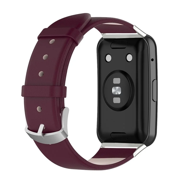 For Huawei Watch Fit 2 Leather Watch Strap Quick Release Wrist Band Sports Watch Watchband Replacement - Wine Red