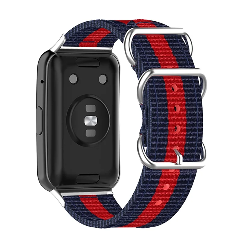 For Huawei Watch Fit 2 Nylon Quick Release Watch Band Stainless Steel Rings Buckle Canvas Replacement Strap - Blue / Red / Blue