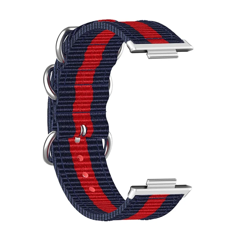 For Huawei Watch Fit 2 Nylon Quick Release Watch Band Stainless Steel Rings Buckle Canvas Replacement Strap - Blue / Red / Blue