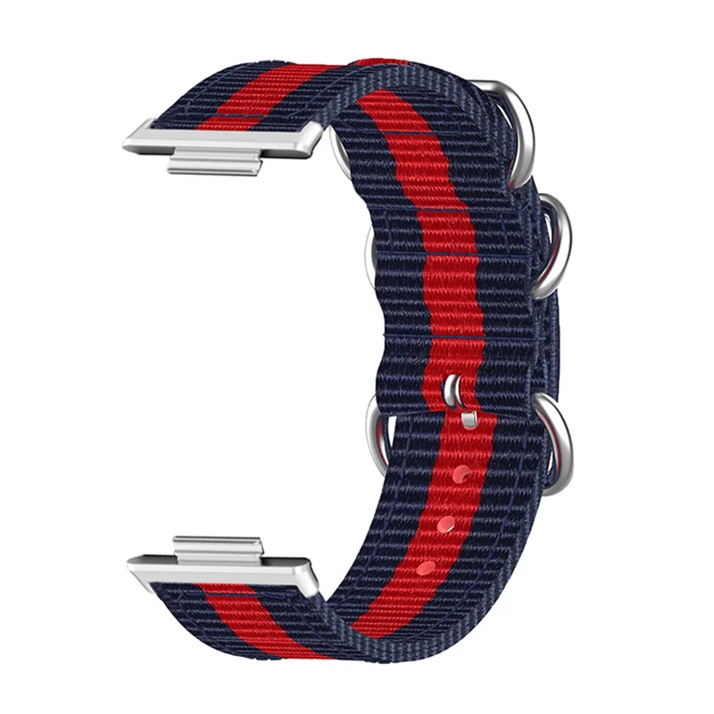 For Huawei Watch Fit 2 Nylon Quick Release Watch Band Stainless Steel Rings Buckle Canvas Replacement Strap - Blue / Red / Blue