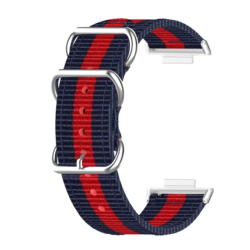For Huawei Watch Fit 2 Nylon Quick Release Watch Band Stainless Steel Rings Buckle Canvas Replacement Strap - Blue / Red / Blue