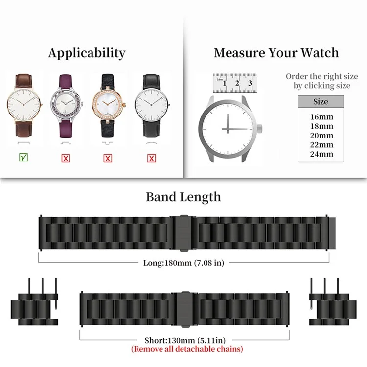 JLT Für Samsung Galaxy Watch4 Classic 46mm / 42mm / Garmin Venu 2 Plus 22mm Edelstahlarmband Drei Perlen Armband - Schwarz