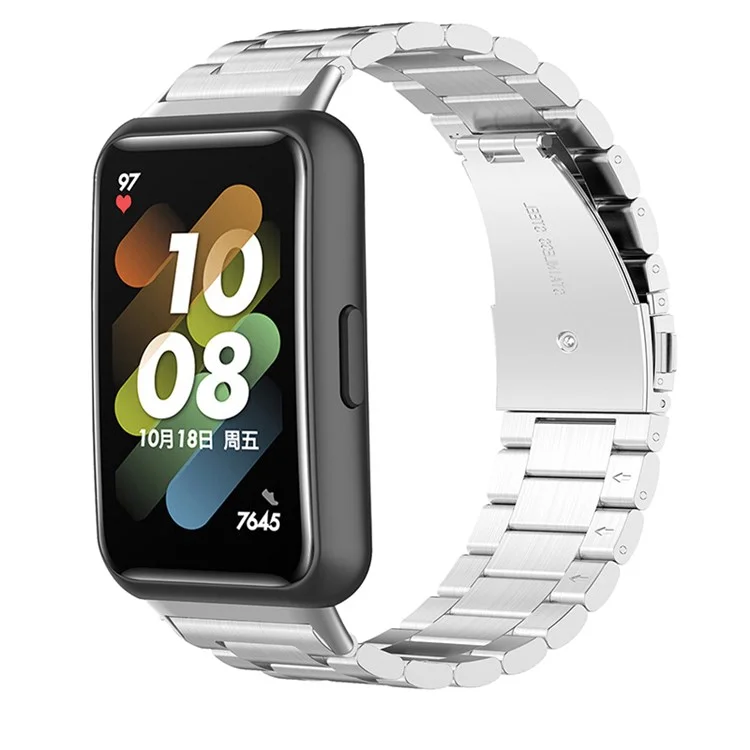 Bracelet de montre pour Huawei Band 7, Bracelet de rechange en acier inoxydable à trois perles - Argent