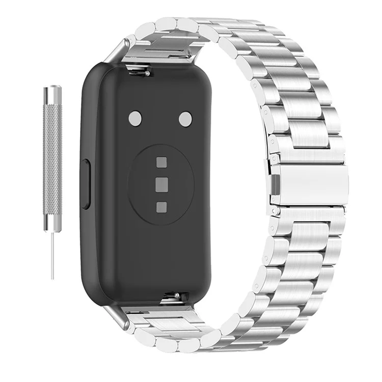 Bracelet de montre pour Huawei Band 7, Bracelet de rechange en acier inoxydable à trois perles - Argent