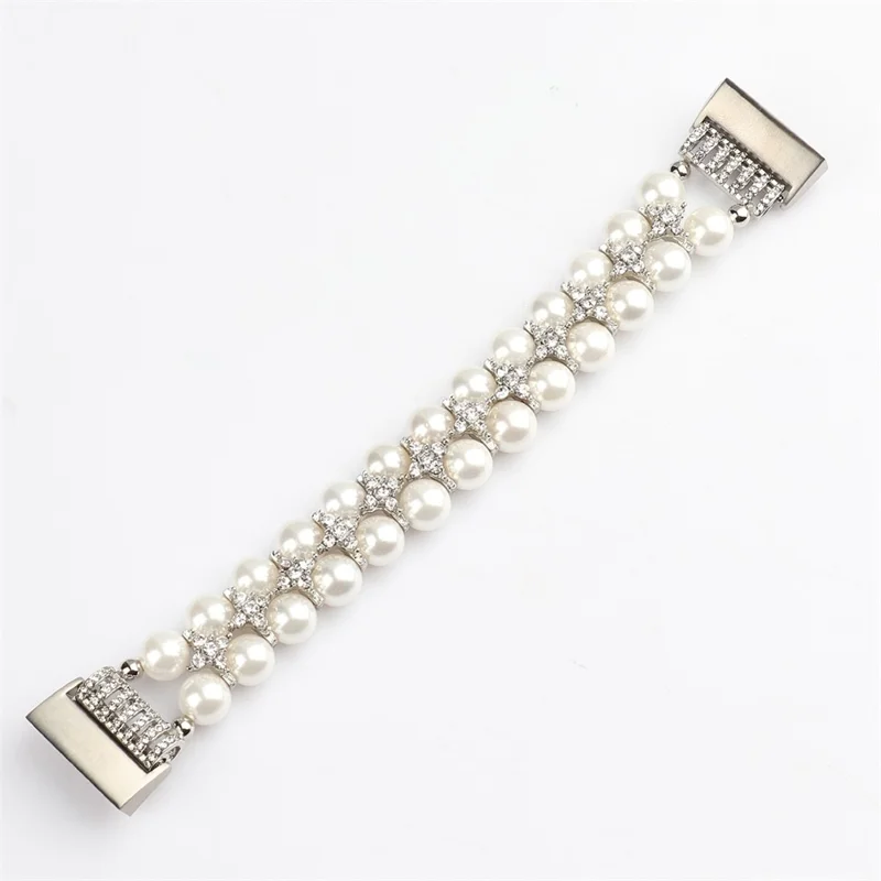 For Fitbit Charge 3 / 4 Two Rows Stylish Pearl Bracelet Wrist Strap Replacement Watch Band - White