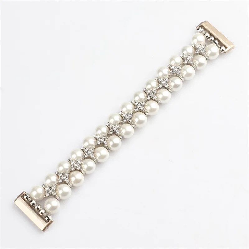 Для Fitbit Versa 3 / Sense Two Rows Rhinestone Pearl Bracelet Wrist Strap Replacement Smart Watch Band - White