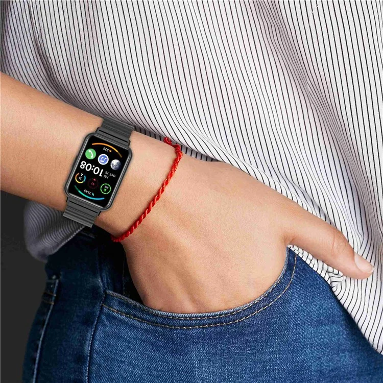 Für Huawei Watch Fit 2 Smart Watch Band Buckle Design Metal Wrist Strap Replacement - Schwarz