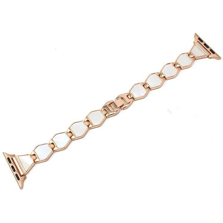 pour apple watch series 7 41mm / série 6 / 5 / 4 / se 40 mm / série 1 / 2 / 38 mm de style coque en métal smart watch strap remplacement du bracelet de bracelet - or rose / blanche