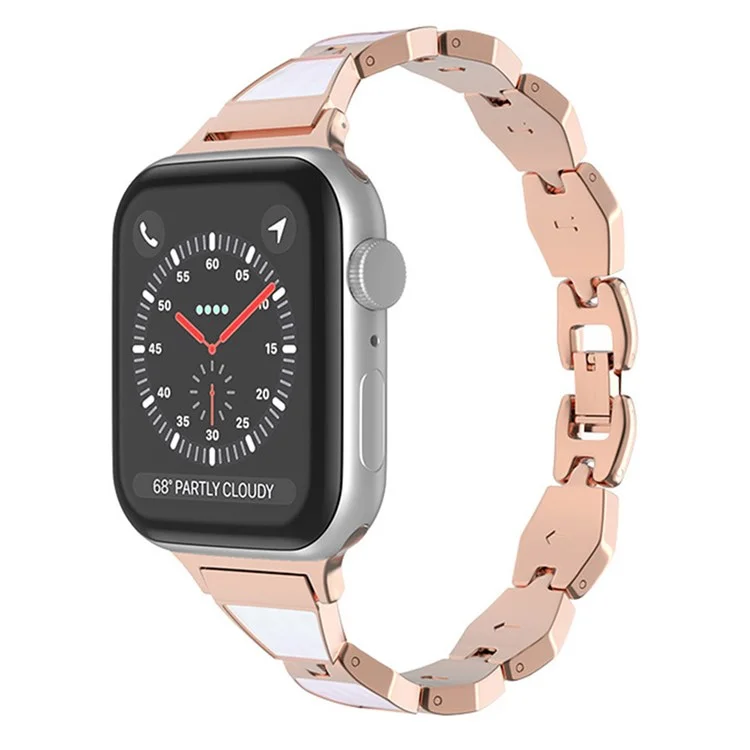 pour apple watch series 7 41mm / série 6 / 5 / 4 / se 40 mm / série 1 / 2 / 38 mm de style coque en métal smart watch strap remplacement du bracelet de bracelet - or rose / blanche